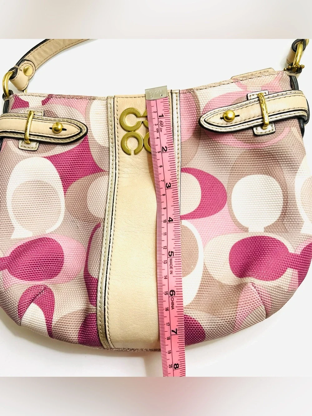 Coach Pink and Cream Signature Canvas Shoulder Bag